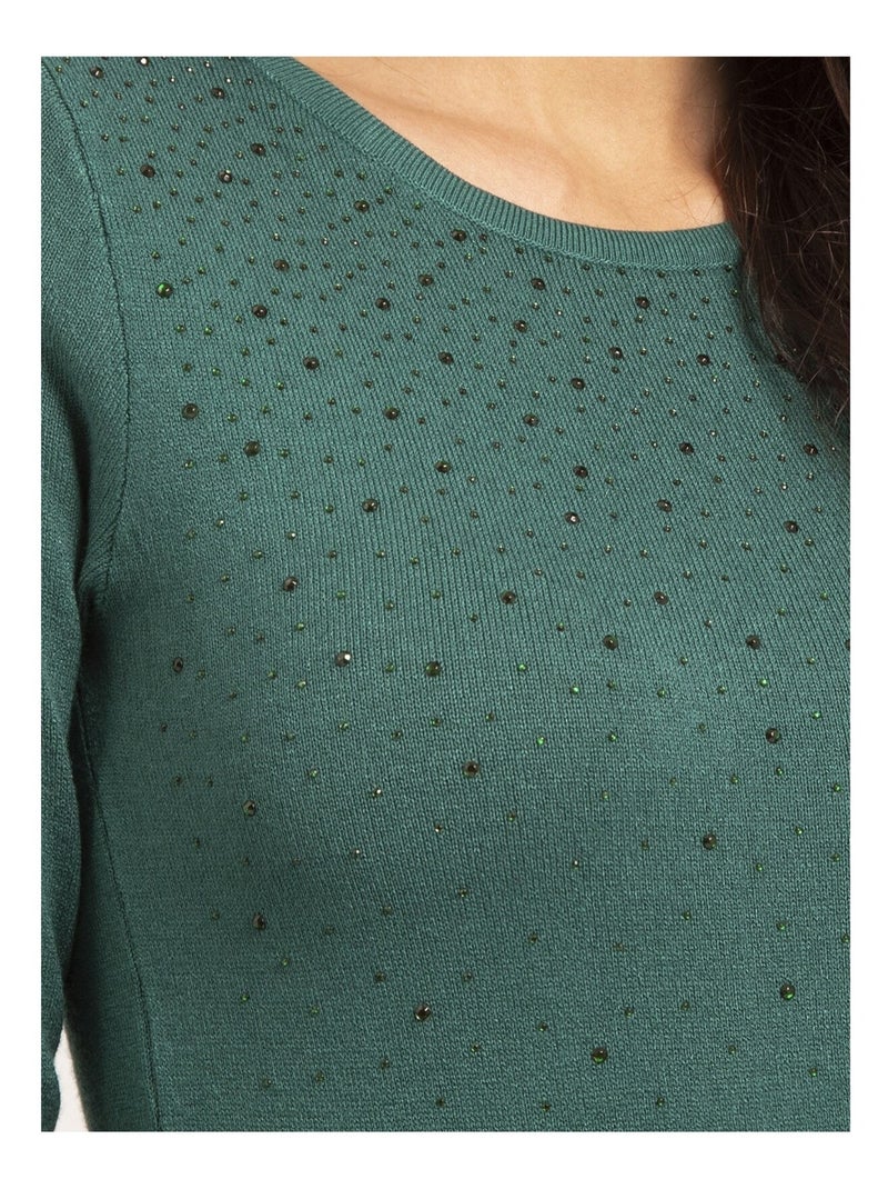 Pull fin col rond strass KAPOLINA Vert - Kiabi