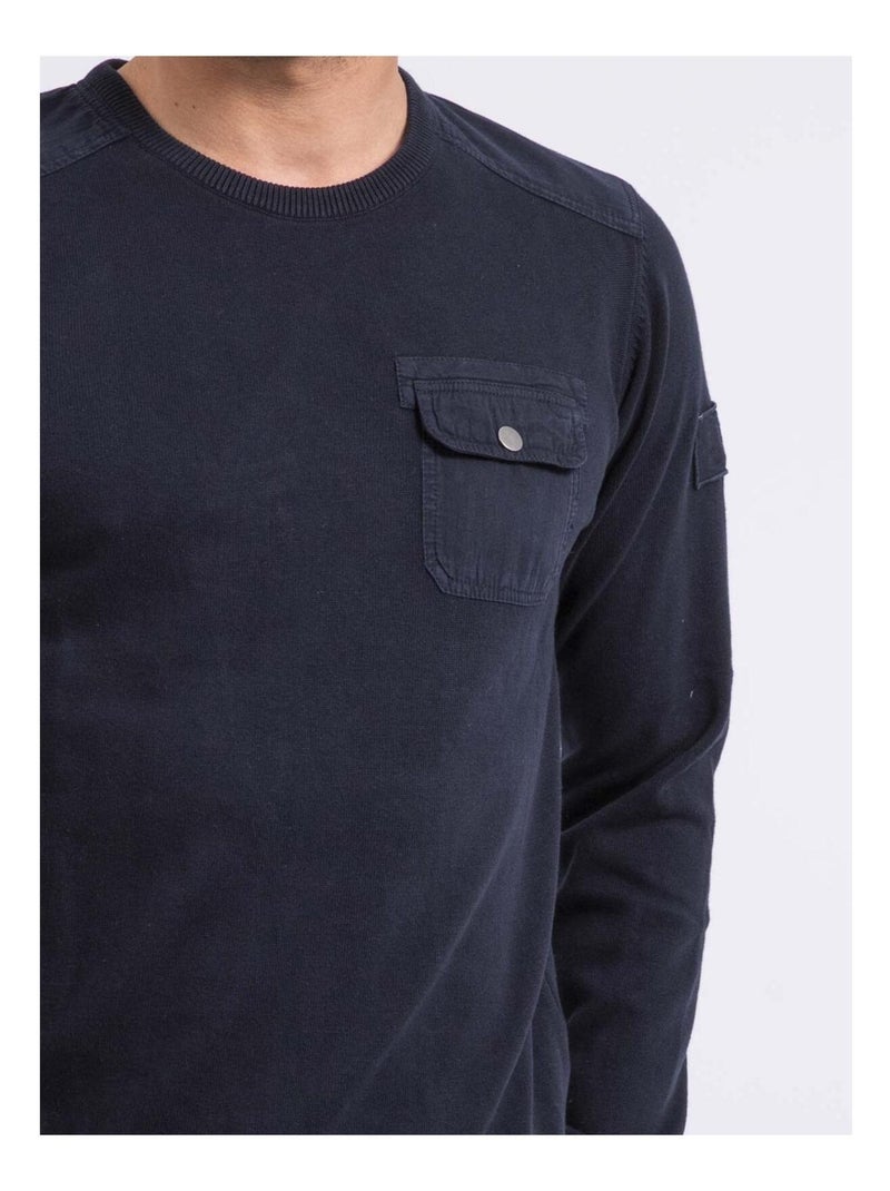 Pull fin col V coton ANTON Bleu marine - Kiabi