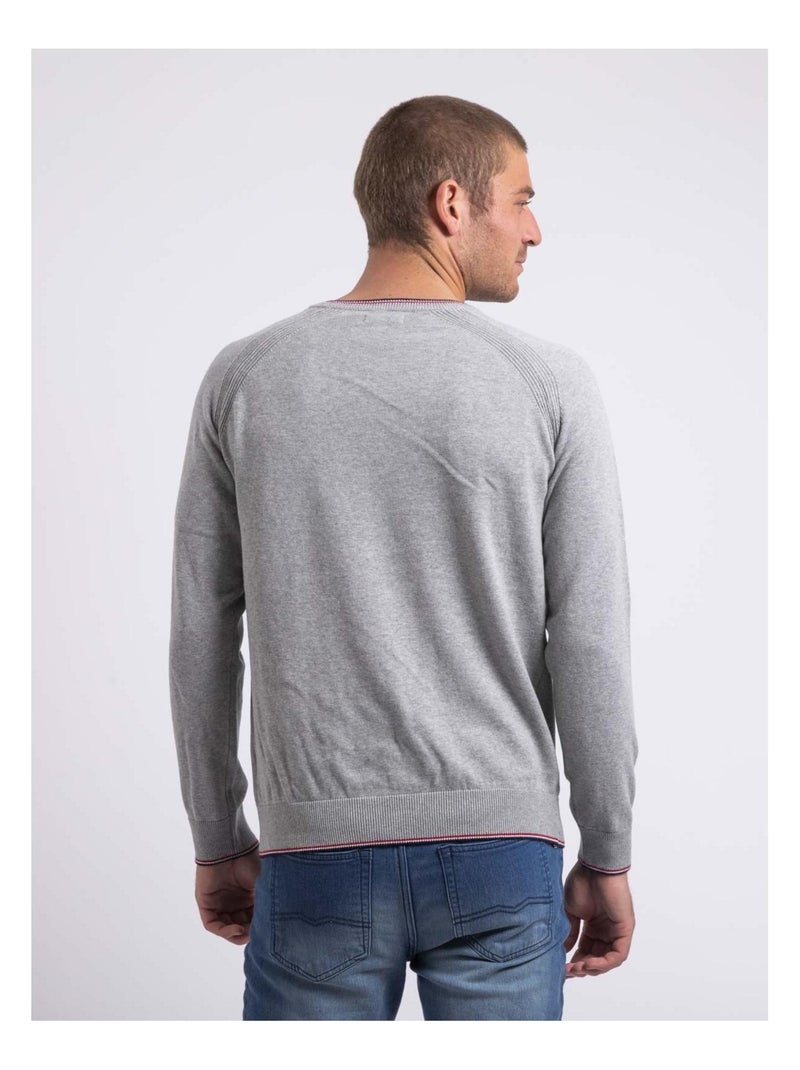 Pull fin col V coton ANTON Gris clair - Kiabi