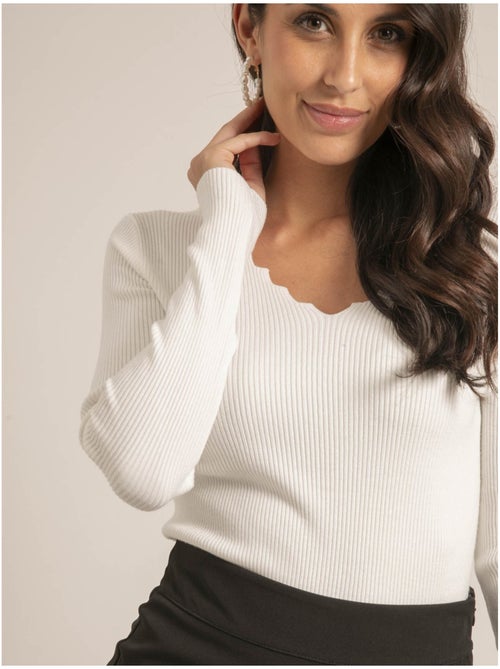 Pull fin col V fantaisie KARISSA - Kiabi