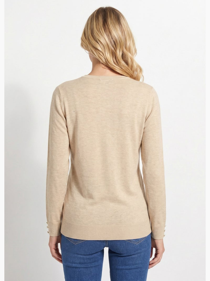 Pull fin col V jersey uni avec laine mérinos - Afibel Beige - Kiabi