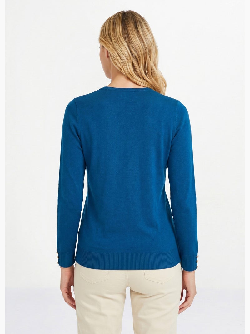 Pull fin col V jersey uni avec laine mérinos - Afibel Bleu canard - Kiabi
