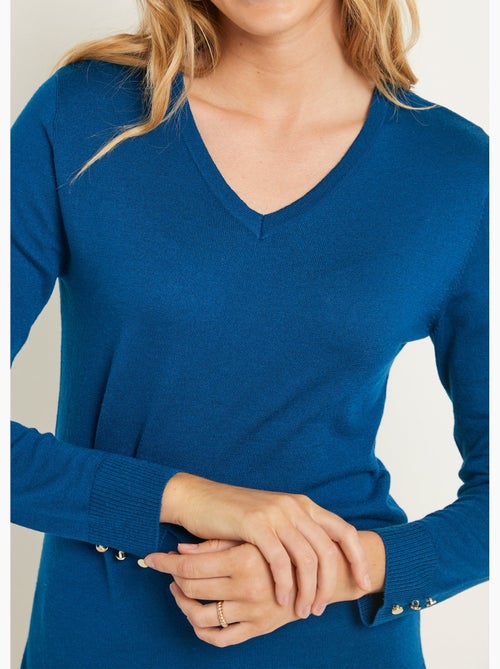 Pull fin col V jersey uni avec laine mérinos - Afibel - Kiabi