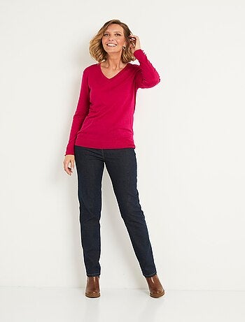 Pull fin col V jersey uni avec laine mérinos - Afibel