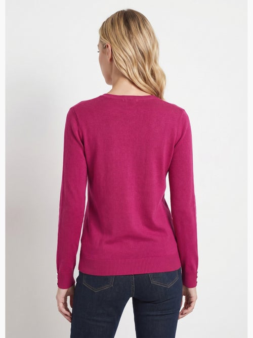 Pull fin col V jersey uni avec laine mérinos - Afibel - Kiabi