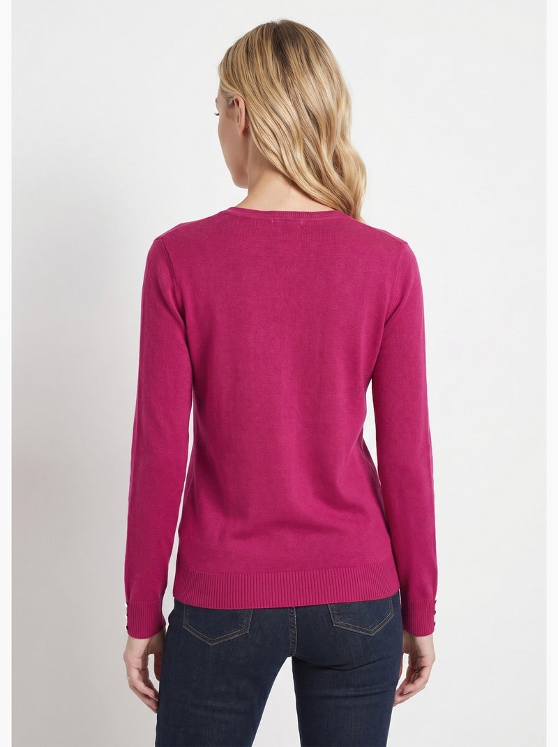 Pull fin col V jersey uni avec laine mérinos - Afibel Violet - Kiabi