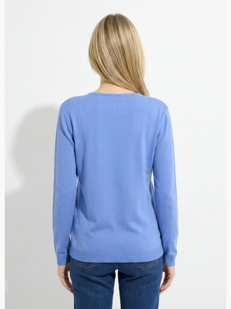 Pull fin col V manches longues - Afibel Bleu - Kiabi
