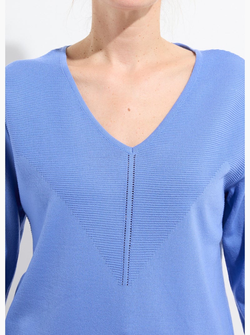 Pull fin col V manches longues - Afibel Bleu - Kiabi