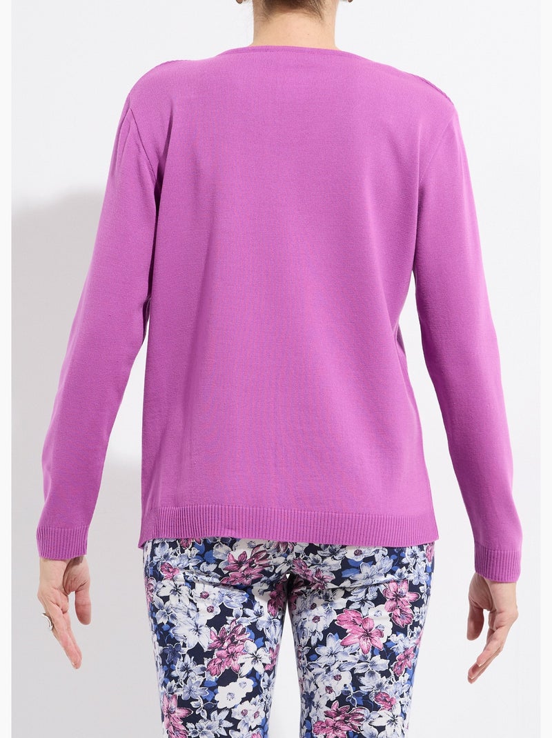 Pull fin col V manches longues - Afibel Magenta - Kiabi