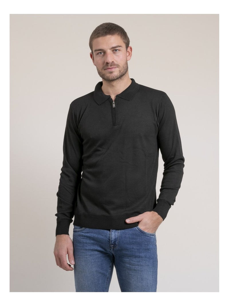 Pull fin col zippé LENOWILEM Noir - Kiabi