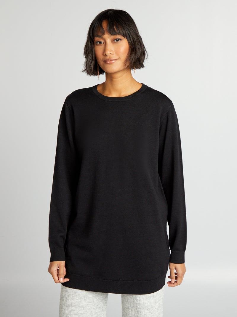 Pull fin coupe longue Noir - Kiabi