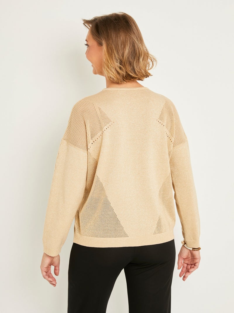 Pull fin court ajouré irisé manches longues - Afibel Doré - Kiabi