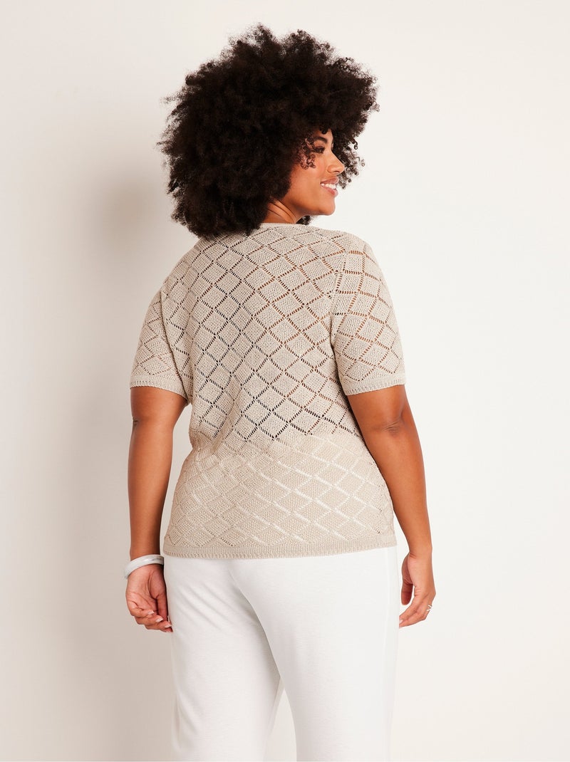 Pull fin court ajouré manches courtes - Afibel Beige - Kiabi