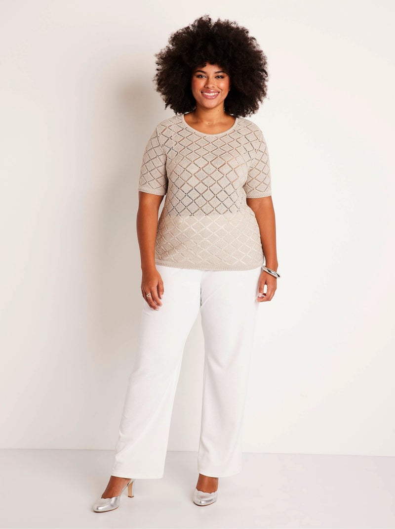 Pull fin court ajouré manches courtes - Afibel Beige - Kiabi