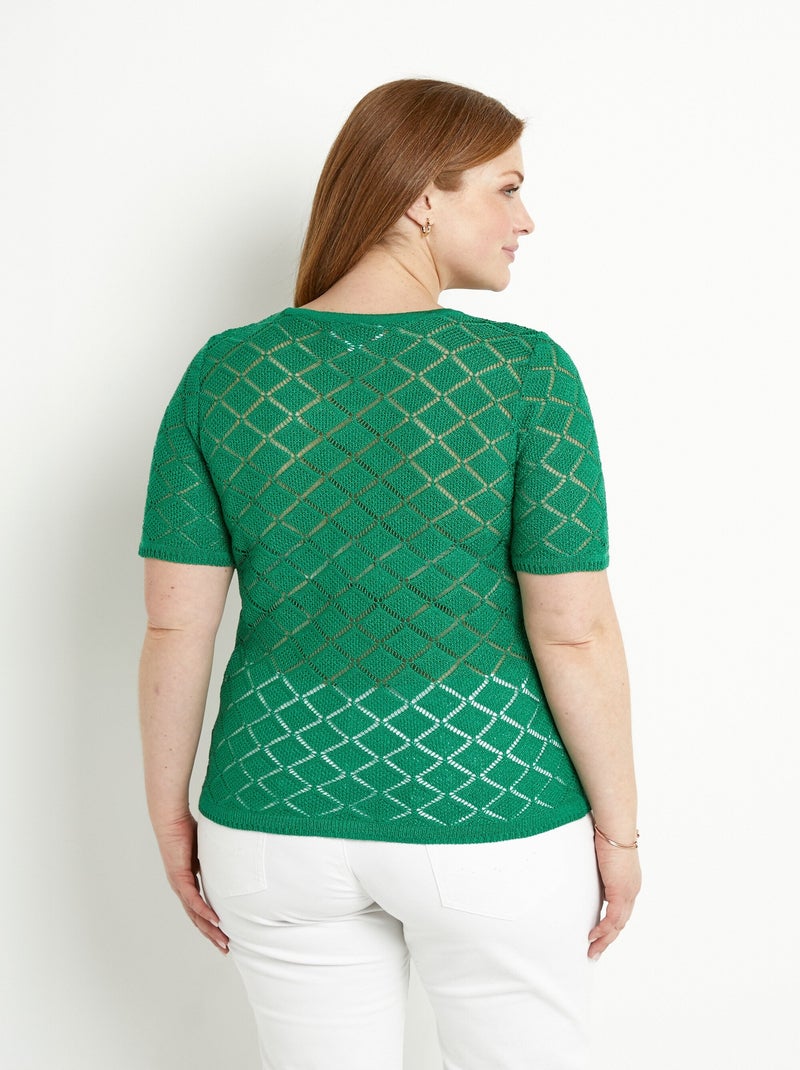 Pull fin court ajouré manches courtes - Afibel Vert - Kiabi