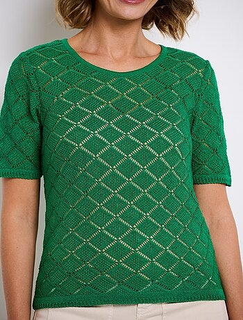 Pull fin court ajouré manches courtes