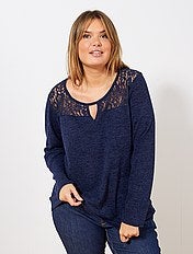 Pull col rond Grande taille femme | bleu | Kiabi Pull en maille à faux col Grande taille femme bleu marine