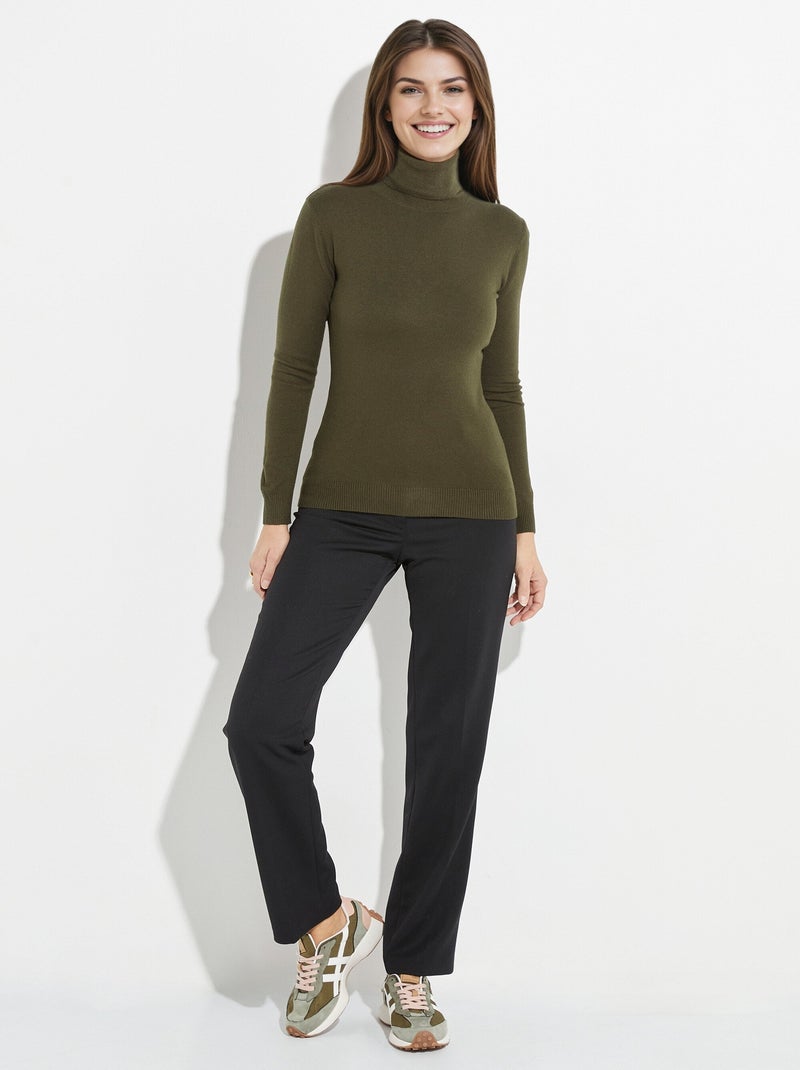 Pull fin en maille avec col roulé - afibel Kaki - Kiabi