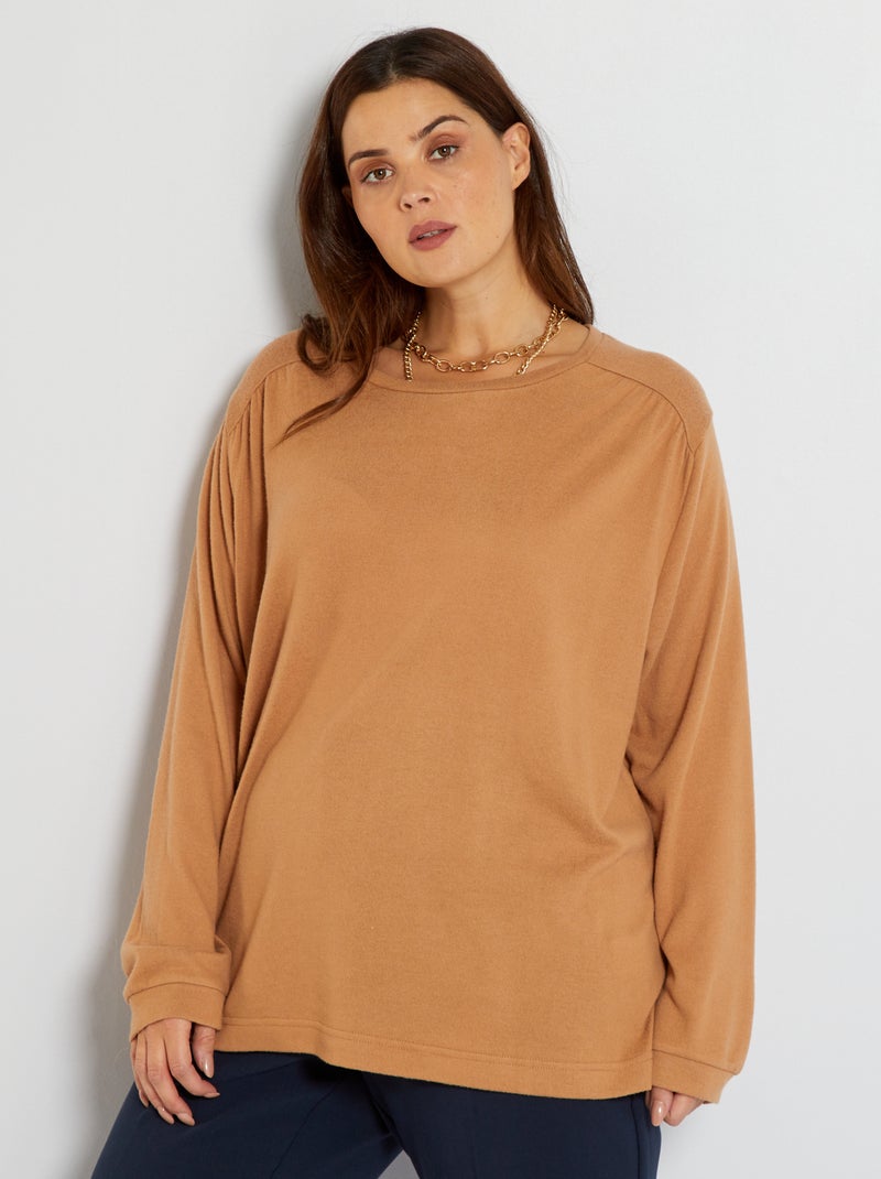 Pull fin en maille douce MARRON - Kiabi
