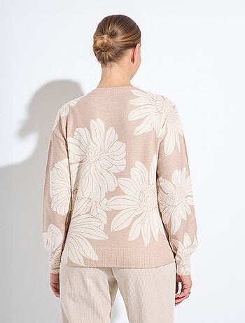 Pull fin imprimé fleurs sequins col rond - Afibel