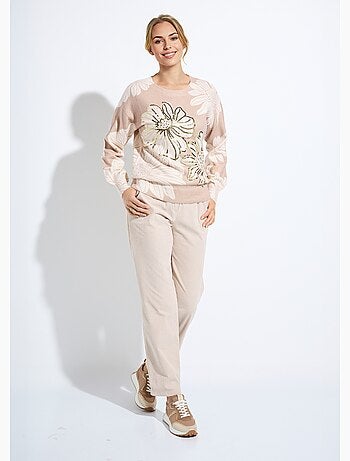 Pull fin imprimé fleurs sequins col rond - Afibel