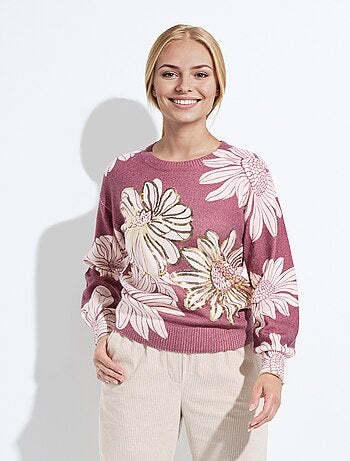 Pull fin imprimé fleurs sequins col rond - Afibel
