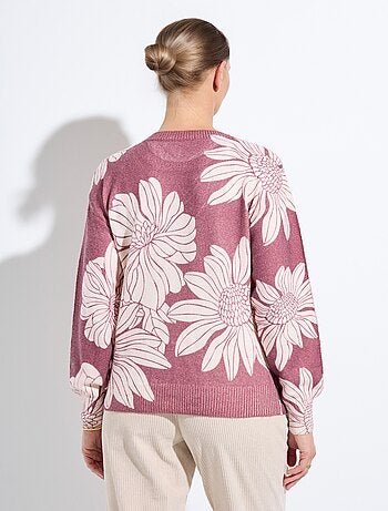 Pull fin imprimé fleurs sequins col rond - Afibel