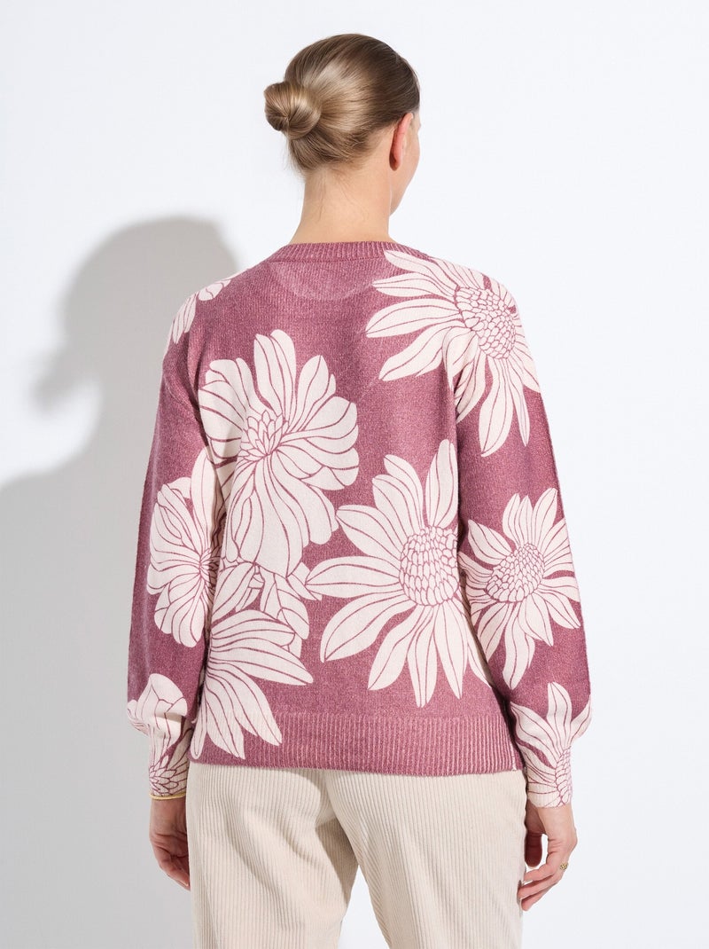 Pull fin imprimé fleurs sequins col rond - Afibel Rouge grenat - Kiabi