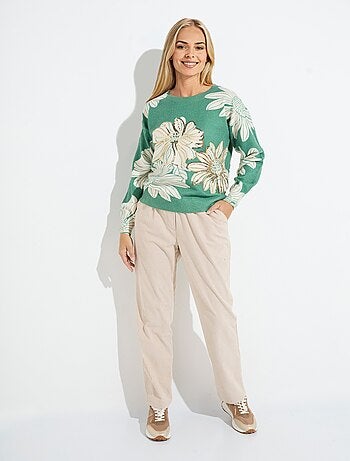 Pull fin imprimé fleurs sequins col rond - Afibel