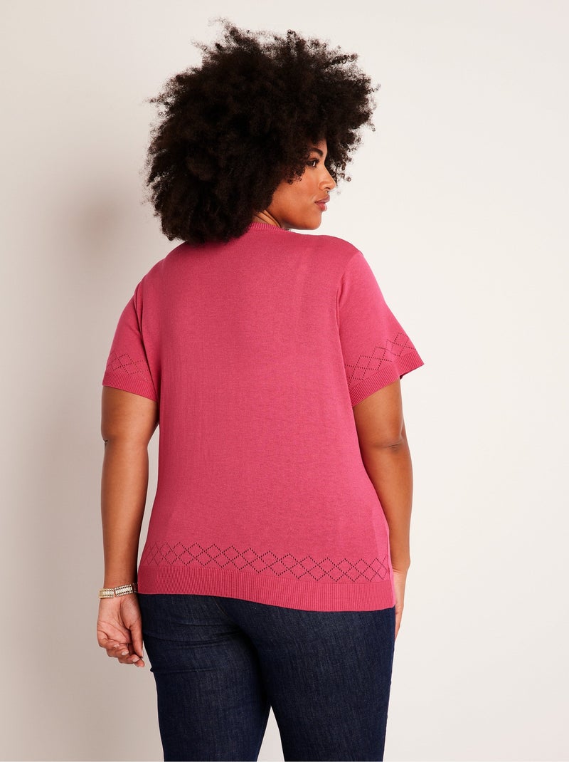Pull fin manches courtes ajouré - Afibel Rose - Kiabi