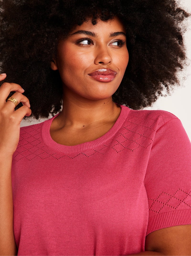 Pull fin manches courtes ajouré - Afibel Rose - Kiabi