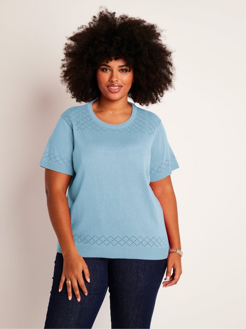 Pull fin manches courtes ajouré - Kiabi