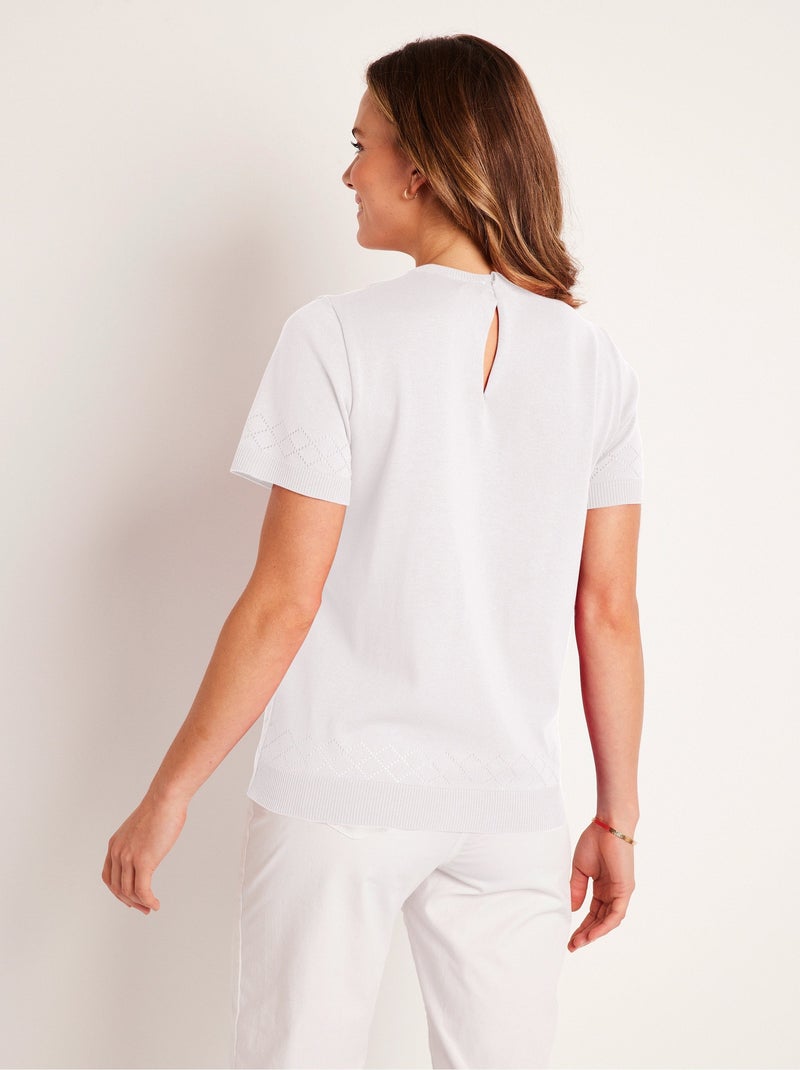 Pull fin manches courtes ajouré Ecru - Kiabi