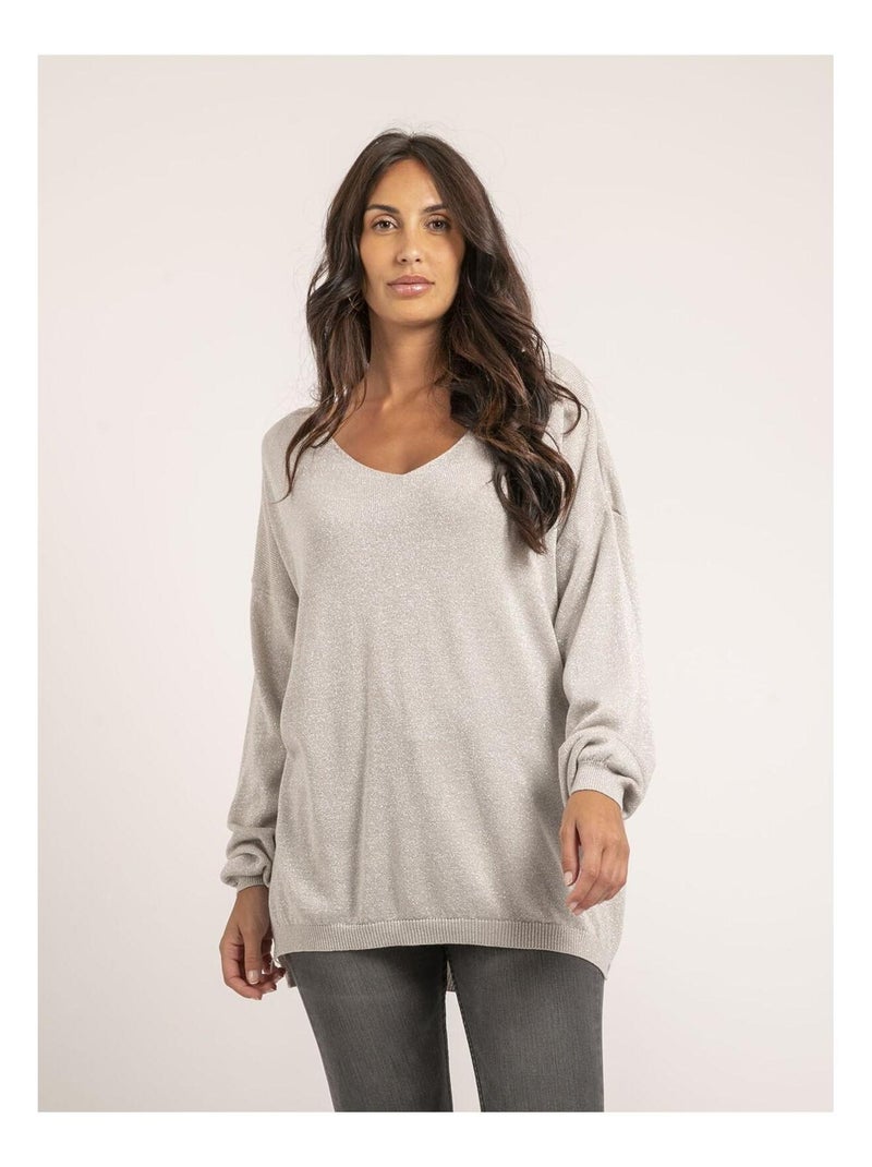 Pull fin paillettes KANGO Gris - Kiabi