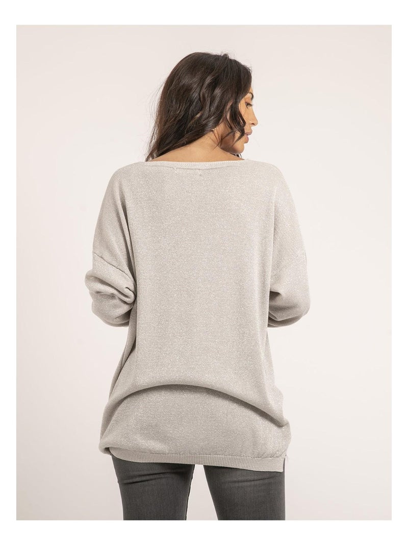 Pull fin paillettes KANGO Gris - Kiabi
