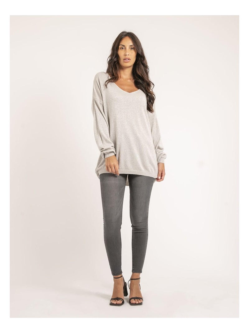Pull fin paillettes KANGO Gris - Kiabi