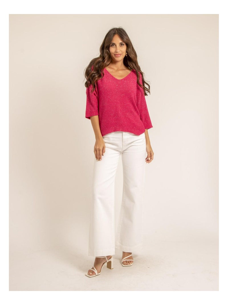 Pull fin paillettes KOLIANE Rose fushia - Kiabi