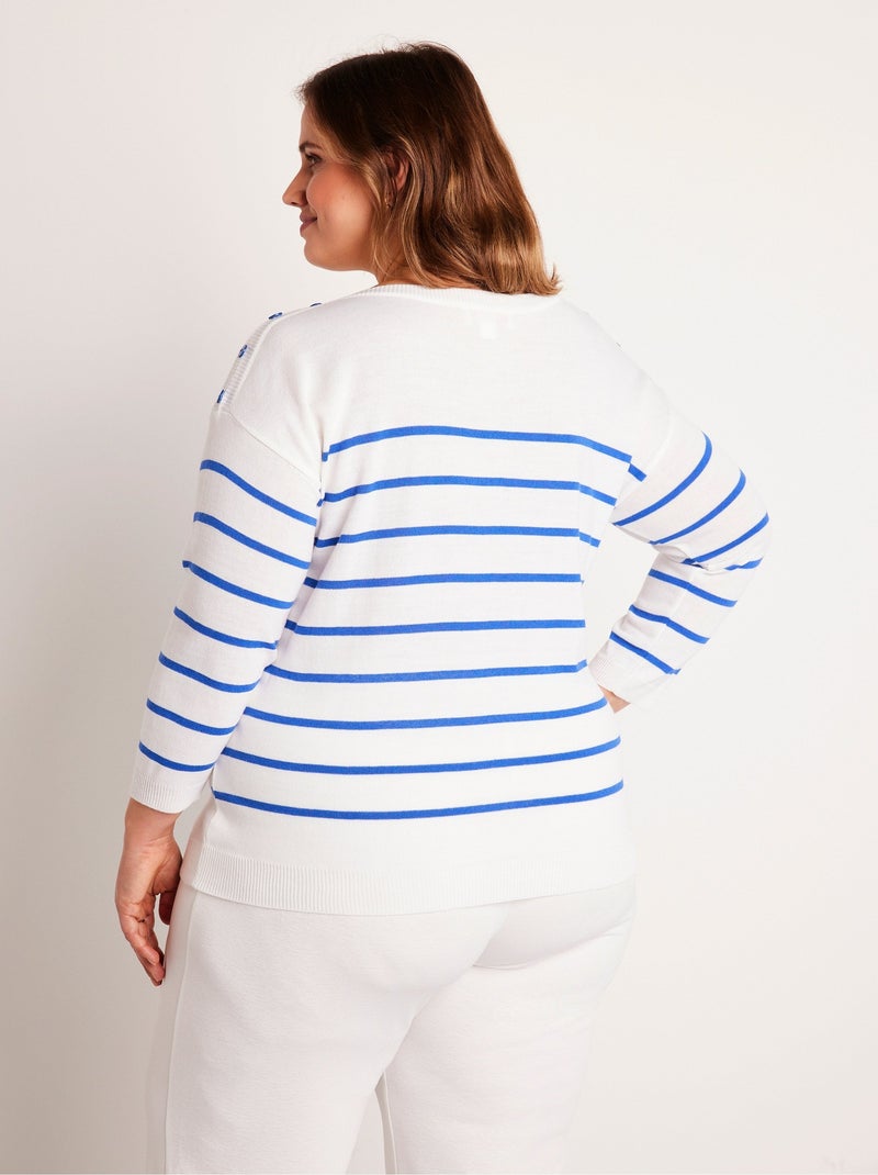 Pull fin rayé - Afibel Blanc Bleu - Kiabi