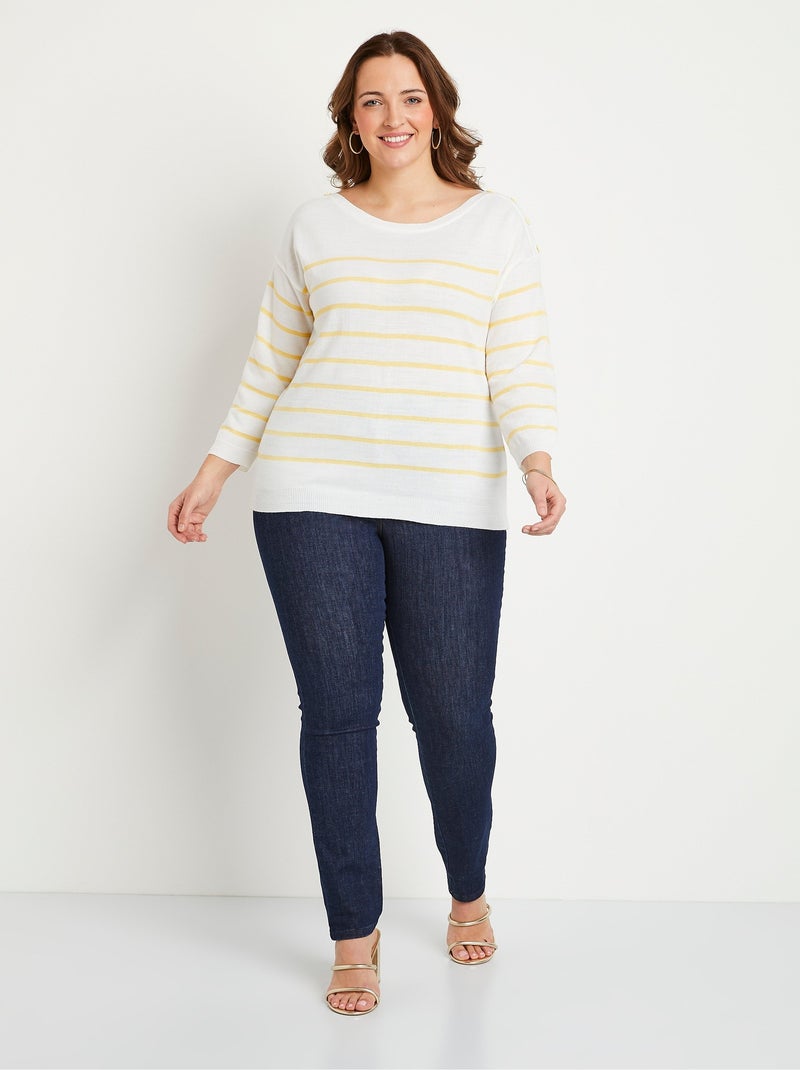 Pull fin rayé - Afibel Jaune - Kiabi