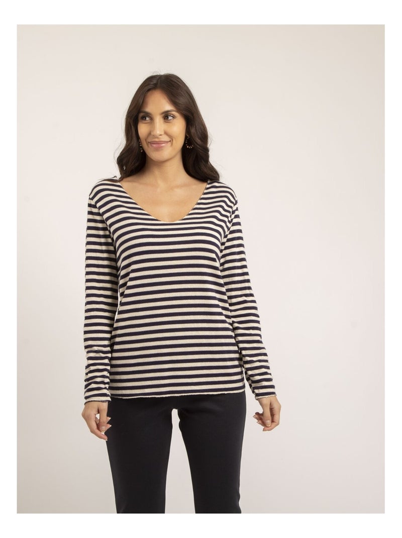 Pull fin rayures KEMILE Bleu marine - Kiabi