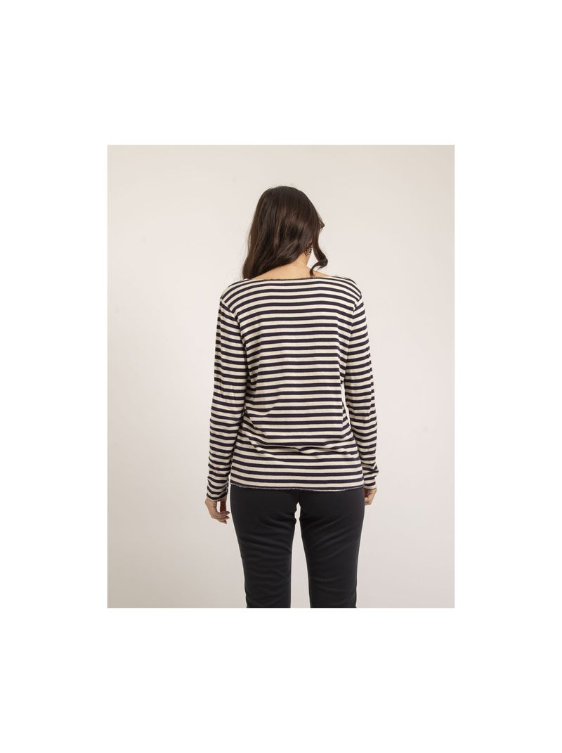 Pull fin rayures KEMILE Bleu marine - Kiabi