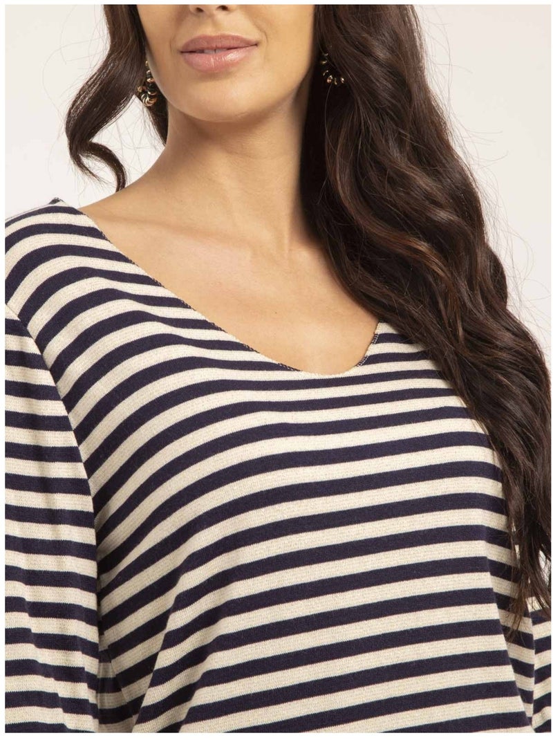 Pull fin rayures KEMILE Bleu marine - Kiabi
