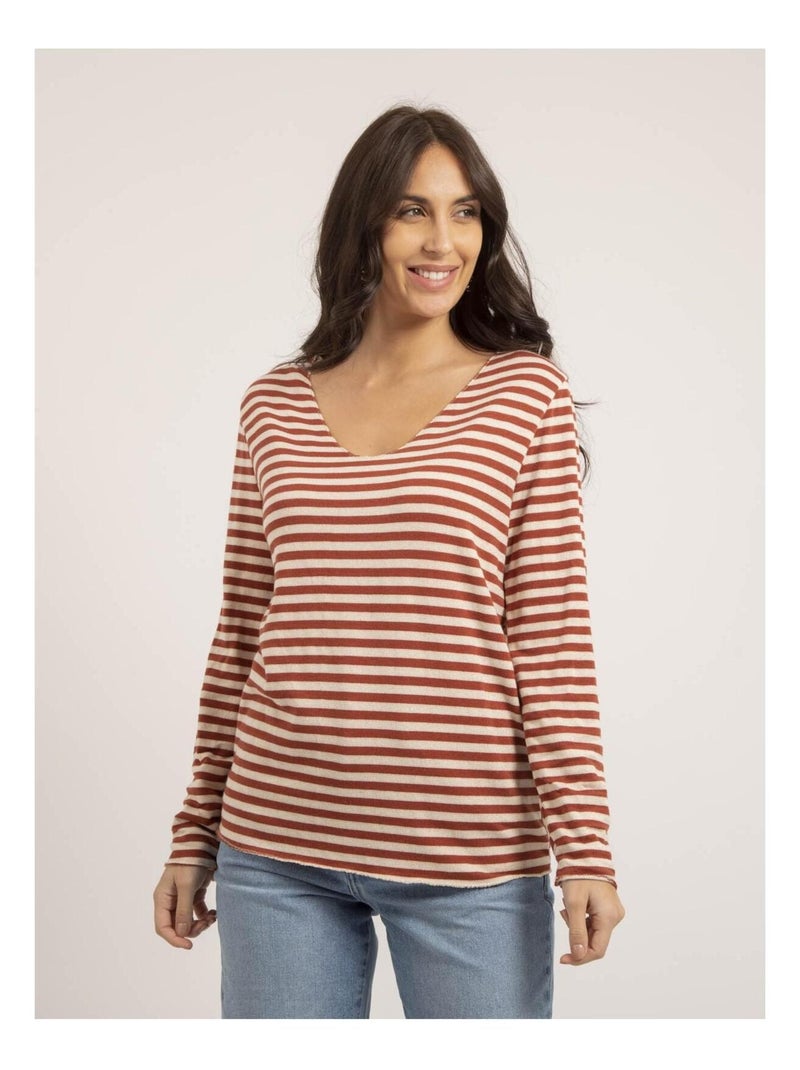 Pull fin rayures KEMILE Rouge brique - Kiabi