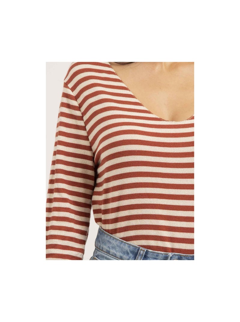 Pull fin rayures KEMILE Rouge brique - Kiabi