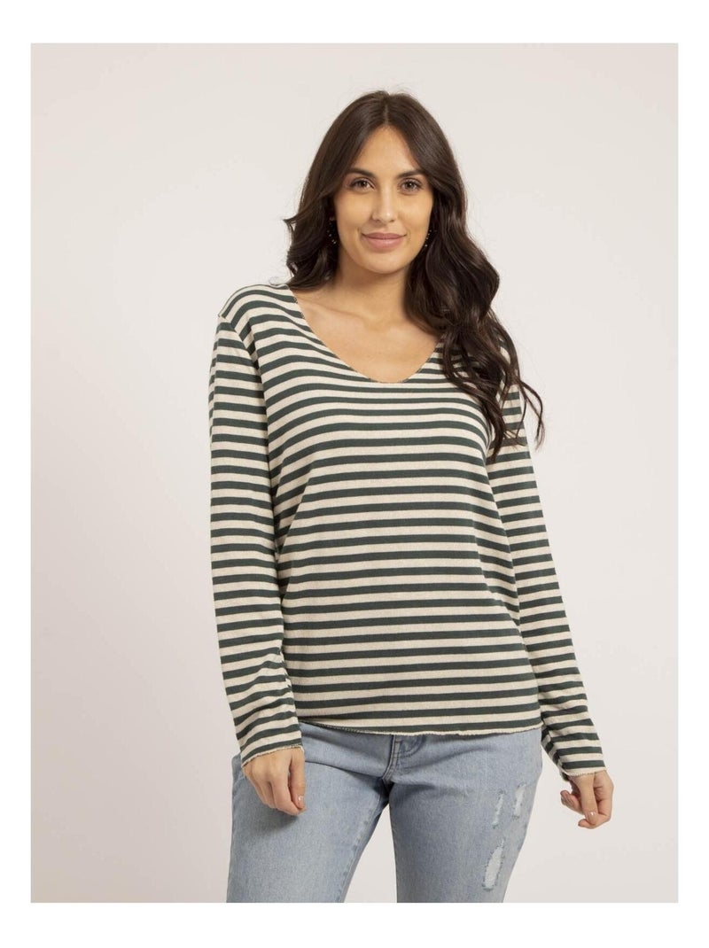 Pull fin rayures KEMILE Vert forêt - Kiabi