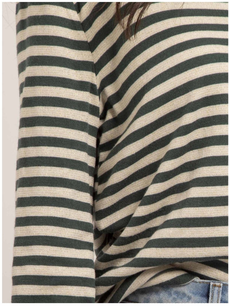Pull fin rayures KEMILE Vert forêt - Kiabi