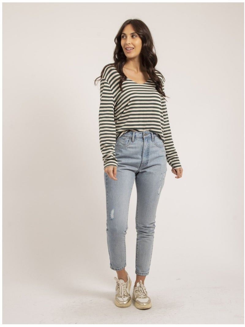 Pull fin rayures KEMILE Vert forêt - Kiabi