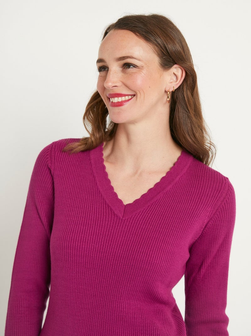 Pull fin uni maille côtelée col V - Afibel N/A - Kiabi