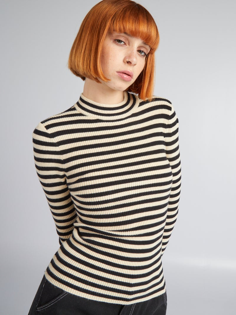 Pull fine jauge à rayures Noir - Kiabi