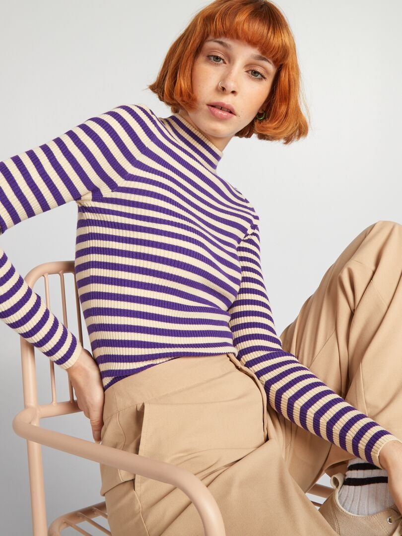 Pull Fine Jauge à Rayures - Violet - Ado Fille - 10.00